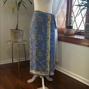 Max Studio Blue and Yellow Floral Midi Skirt
